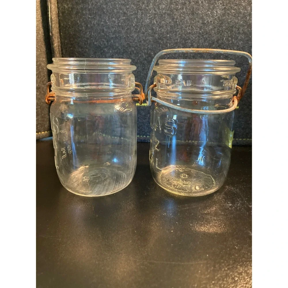 2 Vintage Style Atlas E-Z Seal Glass Canisters Wire Bail Closure Decorative Jars